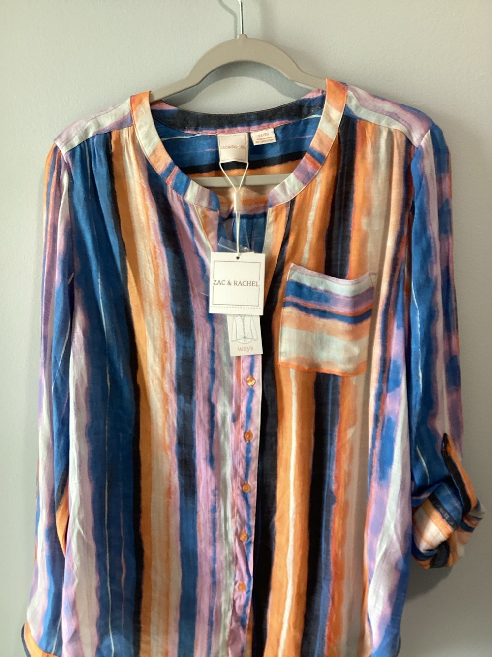 Zac & Rachel Striped Button-Front Shirt in Blue, Orange, Pink, Cream